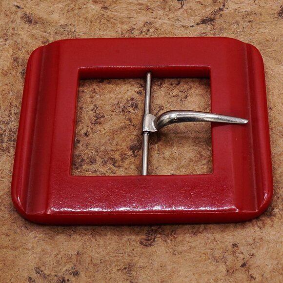 1950s Vintage Red Bakelite Square Belt Buckle Cherry Candy Apple Red - Picture 12 of 12